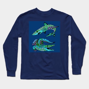 the shark and the alligator in pattern ecopop art Long Sleeve T-Shirt